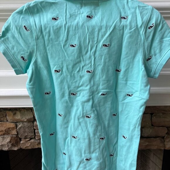 Vineyard Vines Polo All Over Whale Logo Print Teal XS Preppy Brand New with Tags - Picture 4 of 9